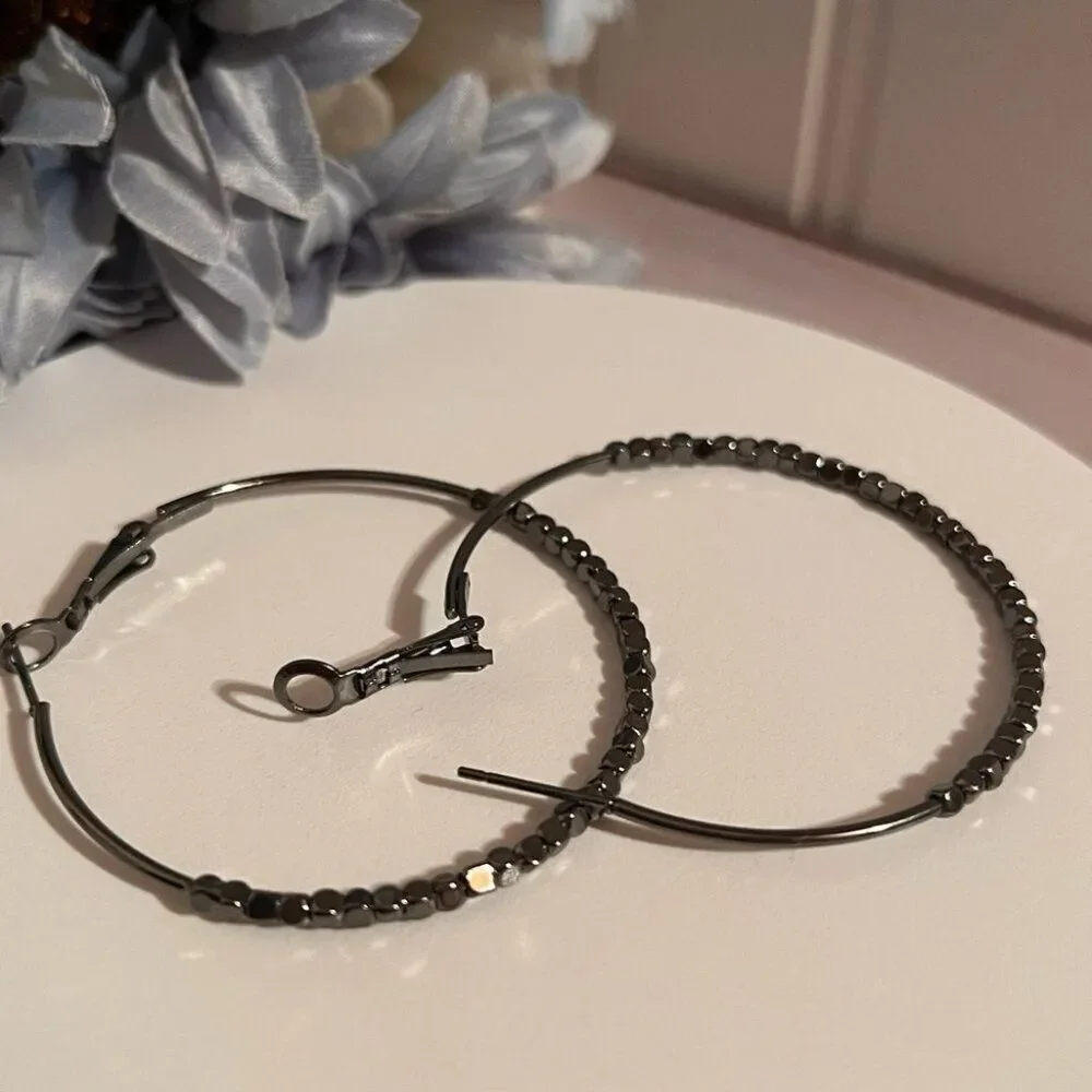 Gunmetal Beads Hoop Earrings NWT